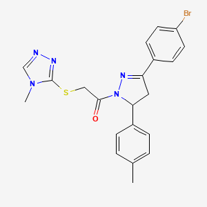 1-(3-(4-bromophenyl)-5-(p-tolyl)-4,5-dihydro-1H-pyrazol-1-yl)-2-((4-methyl-4H-1,2,4-triazol-3-yl)thio)ethanone