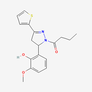 molecular formula C18H20N2O3S B2715332 1-(5-(2-hydroxy-3-methoxyphenyl)-3-(thiophen-2-yl)-4,5-dihydro-1H-pyrazol-1-yl)butan-1-one CAS No. 923221-34-5