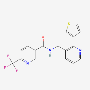 molecular formula C17H12F3N3OS B2715363 N-((2-(thiophen-3-yl)pyridin-3-yl)methyl)-6-(trifluoromethyl)nicotinamide CAS No. 2034247-82-8