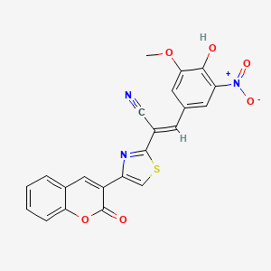 (2E)-3-(4-hydroxy-3-methoxy-5-nitrophenyl)-2-[4-(2-oxo-2H-chromen-3-yl)-1,3-thiazol-2-yl]prop-2-enenitrile