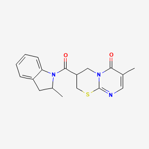 molecular formula C18H19N3O2S B2715378 7-甲基-3-(2-甲基吲哚-1-甲酰)-3,4-二氢嘧啶并[2,1-b][1,3]噻嗪-6(2H)-酮 CAS No. 1396758-75-0