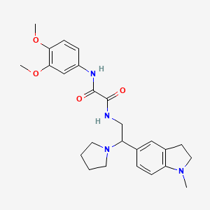 molecular formula C25H32N4O4 B2715379 N1-(3,4-dimethoxyphenyl)-N2-(2-(1-methylindolin-5-yl)-2-(pyrrolidin-1-yl)ethyl)oxalamide CAS No. 921923-95-7