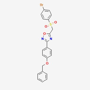 molecular formula C22H17BrN2O4S B2715383 3-(4-(Benzyloxy)phenyl)-5-(((4-bromophenyl)sulfonyl)methyl)-1,2,4-oxadiazole CAS No. 1112037-32-7