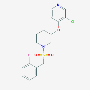 molecular formula C17H18ClFN2O3S B2715429 3-Chloro-4-((1-((2-fluorobenzyl)sulfonyl)piperidin-3-yl)oxy)pyridine CAS No. 2034434-50-7