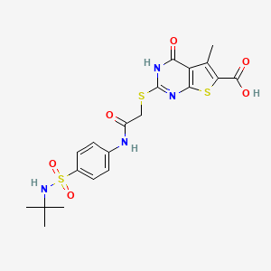 molecular formula C20H22N4O6S3 B2715444 2-[2-[4-(tert-butylsulfamoyl)anilino]-2-oxoethyl]sulfanyl-5-methyl-4-oxo-3H-thieno[2,3-d]pyrimidine-6-carboxylic acid CAS No. 712284-06-5