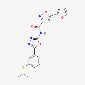 molecular formula C19H16N4O4S B2715452 5-(furan-2-yl)-N-(5-(3-(isopropylthio)phenyl)-1,3,4-oxadiazol-2-yl)isoxazole-3-carboxamide CAS No. 1203259-36-2