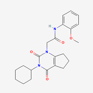molecular formula C22H27N3O4 B2715491 2-(3-环己基-2,4-二氧杂-2,3,4,5,6,7-六氢-1H-环戊嘧啶-1-基)-N-(2-甲氧基苯基)乙酰胺 CAS No. 1018046-57-5