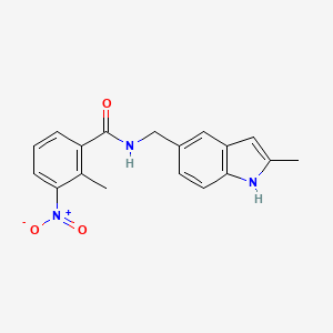 molecular formula C18H17N3O3 B2715501 2-甲基-N-[(2-甲基-1H-吲哚-5-基)甲基]-3-硝基苯甲酰胺 CAS No. 863001-86-9