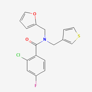 molecular formula C17H13ClFNO2S B2715543 2-chloro-4-fluoro-N-(furan-2-ylmethyl)-N-(thiophen-3-ylmethyl)benzamide CAS No. 1219914-21-2