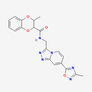 molecular formula C20H18N6O4 B2715634 3-methyl-N-((7-(3-methyl-1,2,4-oxadiazol-5-yl)-[1,2,4]triazolo[4,3-a]pyridin-3-yl)methyl)-2,3-dihydrobenzo[b][1,4]dioxine-2-carboxamide CAS No. 2034413-43-7