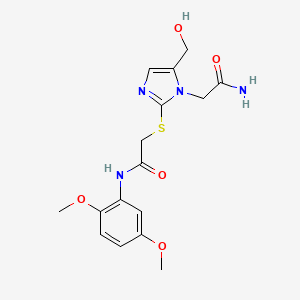 2-((1-(2-amino-2-oxoethyl)-5-(hydroxymethyl)-1H-imidazol-2-yl)thio)-N-(2,5-dimethoxyphenyl)acetamide