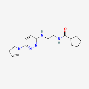 molecular formula C16H21N5O B2715678 N-(2-((6-(1H-pyrrol-1-yl)pyridazin-3-yl)amino)ethyl)cyclopentanecarboxamide CAS No. 1428371-63-4