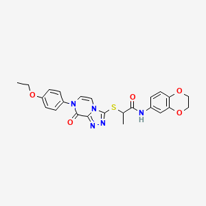 molecular formula C24H23N5O5S B2715727 N-(2,3-二氢-1,4-苯并二氧杂环戊-6-基)-2-{[7-(4-乙氧苯基)-8-氧代-7,8-二氢-1,2,4-三嗪并[4,3-a]吡嗪-3-基]硫}丙酰胺 CAS No. 1223767-44-9