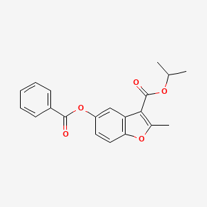 molecular formula C20H18O5 B2715748 异丙酰基 5-苯甲酰氧基-2-甲基-1-苯并呋喃-3-甲酸酯 CAS No. 303057-00-3