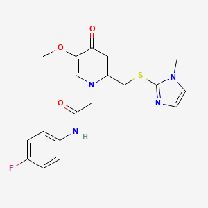 molecular formula C19H19FN4O3S B2715759 N-(4-fluorophenyl)-2-(5-methoxy-2-(((1-methyl-1H-imidazol-2-yl)thio)methyl)-4-oxopyridin-1(4H)-yl)acetamide CAS No. 941914-34-7