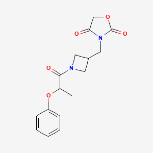 molecular formula C16H18N2O5 B2715765 3-((1-(2-Phenoxypropanoyl)azetidin-3-yl)methyl)oxazolidine-2,4-dione CAS No. 2034523-64-1