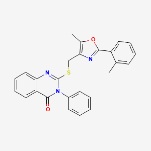 molecular formula C26H21N3O2S B2715772 2-(((5-methyl-2-(o-tolyl)oxazol-4-yl)methyl)thio)-3-phenylquinazolin-4(3H)-one CAS No. 1114653-85-8