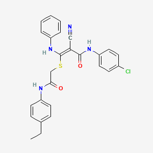 molecular formula C26H23ClN4O2S B2715830 (Z)-3-anilino-N-(4-chlorophenyl)-2-cyano-3-[2-(4-ethylanilino)-2-oxoethyl]sulfanylprop-2-enamide CAS No. 380336-02-7