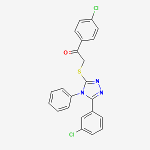 molecular formula C22H15Cl2N3OS B2715861 1-(4-Chlorophenyl)-2-[[5-(3-chlorophenyl)-4-phenyl-1,2,4-triazol-3-yl]sulfanyl]ethanone CAS No. 874386-23-9