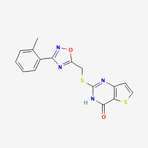 molecular formula C16H12N4O2S2 B2715863 2-(((3-(o-tolyl)-1,2,4-oxadiazol-5-yl)methyl)thio)thieno[3,2-d]pyrimidin-4(3H)-one CAS No. 1040680-60-1