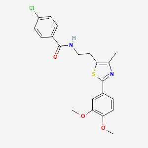 molecular formula C21H21ClN2O3S B2715869 4-chloro-N-{2-[2-(3,4-dimethoxyphenyl)-4-methyl-1,3-thiazol-5-yl]ethyl}benzamide CAS No. 893996-74-2