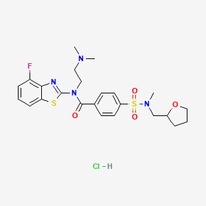 molecular formula C24H30ClFN4O4S2 B2715870 N-(2-(二甲基氨基)乙基)-N-(4-氟苯并[d]噻嗪-2-基)-4-(N-甲基-N-((四氢呋喃-2-基)甲基)磺酰胺基)苯甲酰胺盐酸盐 CAS No. 1216647-27-6