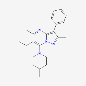 molecular formula C22H28N4 B2715876 6-乙基-2,5-二甲基-7-(4-甲基哌啶-1-基)-3-苯基吡唑嘧啶[1,5-a]嘧啶 CAS No. 896846-74-5