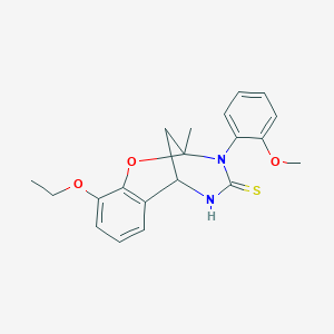 molecular formula C20H22N2O3S B2715886 10-ethoxy-3-(2-methoxyphenyl)-2-methyl-2,3,5,6-tetrahydro-4H-2,6-methano-1,3,5-benzoxadiazocine-4-thione CAS No. 702655-91-2