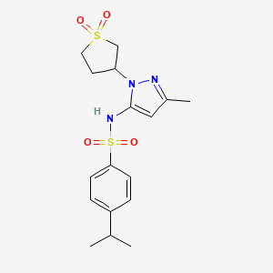 molecular formula C17H23N3O4S2 B2715895 N-(1-(1,1-dioxidotetrahydrothiophen-3-yl)-3-methyl-1H-pyrazol-5-yl)-4-isopropylbenzenesulfonamide CAS No. 1170259-41-2