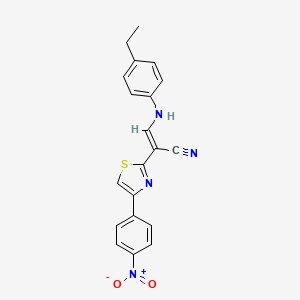 molecular formula C20H16N4O2S B2715914 (E)-3-((4-ethylphenyl)amino)-2-(4-(4-nitrophenyl)thiazol-2-yl)acrylonitrile CAS No. 476676-96-7