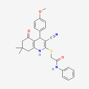 2-{[3-cyano-5-hydroxy-4-(4-methoxyphenyl)-7,7-dimethyl-4,6,7,8-tetrahydroquinolin-2-yl]sulfanyl}-N-phenylacetamide