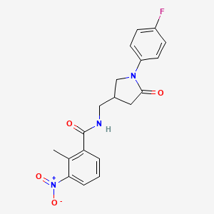 N-((1-(4-fluorophenyl)-5-oxopyrrolidin-3-yl)methyl)-2-methyl-3-nitrobenzamide