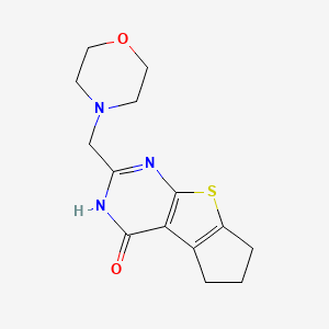 molecular formula C14H17N3O2S B2715950 10-[(Morpholin-4-yl)methyl]-7-thia-9,11-diazatricyclo[6.4.0.0^{2,6}]dodeca-1(8),2(6),9-trien-12-one CAS No. 735342-31-1