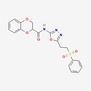 molecular formula C19H17N3O6S B2715965 N-(5-(2-(phenylsulfonyl)ethyl)-1,3,4-oxadiazol-2-yl)-2,3-dihydrobenzo[b][1,4]dioxine-2-carboxamide CAS No. 923462-58-2