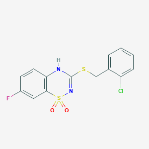 molecular formula C14H10ClFN2O2S2 B2715971 3-((2-chlorobenzyl)thio)-7-fluoro-4H-benzo[e][1,2,4]thiadiazine 1,1-dioxide CAS No. 899977-04-9