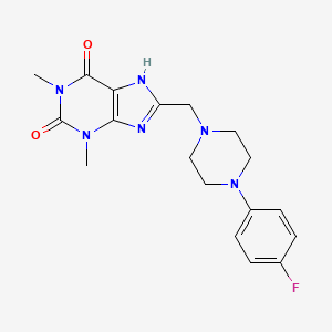 molecular formula C18H21FN6O2 B2715973 8-{[4-(4-fluorophenyl)piperazin-1-yl]methyl}-1,3-dimethyl-3,9-dihydro-1H-purine-2,6-dione CAS No. 797775-67-8