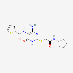 molecular formula C16H19N5O3S2 B2715993 N-(4-氨基-2-((2-(环戊基氨基)-2-氧代乙基)硫)-6-氧代-1,6-二氢嘧啶-5-基)噻吩-2-羧酰胺 CAS No. 868225-70-1