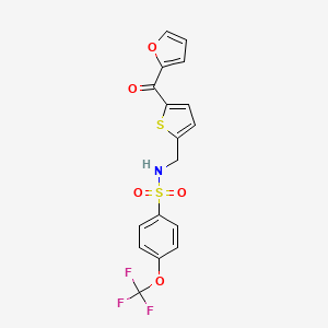 molecular formula C17H12F3NO5S2 B2716019 N-((5-(furan-2-carbonyl)thiophen-2-yl)methyl)-4-(trifluoromethoxy)benzenesulfonamide CAS No. 1796970-47-2