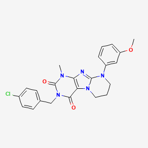 molecular formula C23H22ClN5O3 B2716028 3-[(4-chlorophenyl)methyl]-9-(3-methoxyphenyl)-1-methyl-7,8-dihydro-6H-purino[7,8-a]pyrimidine-2,4-dione CAS No. 846025-06-7