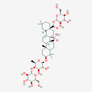 molecular formula C48H76O19 B2716043 (4As,6aR,6bR,10S,12aR,14bS)-10-[(2R,3R,4R,5R,6R)-3,4-dihydroxy-6-methyl-5-[(2S,3R,4S,5S,6R)-3,4,5-trihydroxy-6-(hydroxymethyl)oxan-2-yl]oxyoxan-2-yl]oxy-2,2,6b,9,9,12a-hexamethyl-4a-[(2S,3R,4S,5S,6R)-3,4,5-trihydroxy-6-(hydroxymethyl)oxan-2-yl]oxycarbonyl-1,3,4,5,6,6a,7,8,8a,10,11,12,13,14b-tetradecahydropicene-6a-carboxylic acid CAS No. 833486-55-8