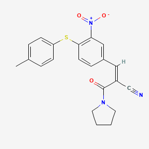 molecular formula C21H19N3O3S B2716086 (Z)-3-[4-(4-Methylphenyl)sulfanyl-3-nitrophenyl]-2-(pyrrolidine-1-carbonyl)prop-2-enenitrile CAS No. 561283-17-8