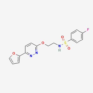 molecular formula C16H14FN3O4S B2716120 4-fluoro-N-(2-((6-(furan-2-yl)pyridazin-3-yl)oxy)ethyl)benzenesulfonamide CAS No. 920379-01-7