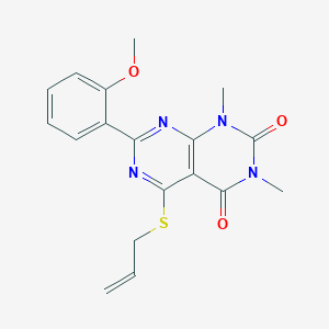 molecular formula C18H18N4O3S B2716124 7-(2-Methoxyphenyl)-1,3-dimethyl-5-prop-2-enylsulfanylpyrimido[4,5-d]pyrimidine-2,4-dione CAS No. 872838-25-0