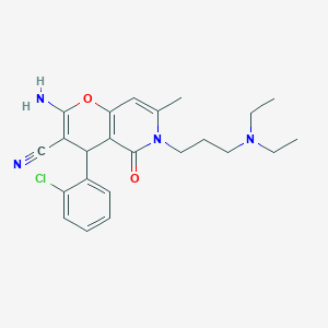 molecular formula C23H27ClN4O2 B2716130 2-amino-4-(2-chlorophenyl)-6-(3-(diethylamino)propyl)-7-methyl-5-oxo-5,6-dihydro-4H-pyrano[3,2-c]pyridine-3-carbonitrile CAS No. 712296-17-8