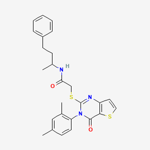 molecular formula C26H27N3O2S2 B2716145 2-{[3-(2,4-dimethylphenyl)-4-oxo-3,4-dihydrothieno[3,2-d]pyrimidin-2-yl]sulfanyl}-N-(4-phenylbutan-2-yl)acetamide CAS No. 1260998-68-2