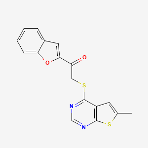 B2716164 1-(Benzofuran-2-yl)-2-((6-methylthieno[2,3-d]pyrimidin-4-yl)thio)ethanone CAS No. 876901-69-8