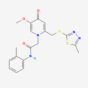 molecular formula C19H20N4O3S2 B2716191 2-(5-methoxy-2-(((5-methyl-1,3,4-thiadiazol-2-yl)thio)methyl)-4-oxopyridin-1(4H)-yl)-N-(o-tolyl)acetamide CAS No. 933252-85-8