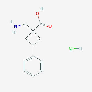 1-(Aminomethyl)-3-phenylcyclobutane-1-carboxylic acid;hydrochloride