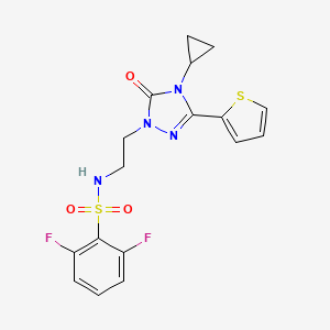 molecular formula C17H16F2N4O3S2 B2716215 N-(2-(4-cyclopropyl-5-oxo-3-(thiophen-2-yl)-4,5-dihydro-1H-1,2,4-triazol-1-yl)ethyl)-2,6-difluorobenzenesulfonamide CAS No. 1448030-32-7