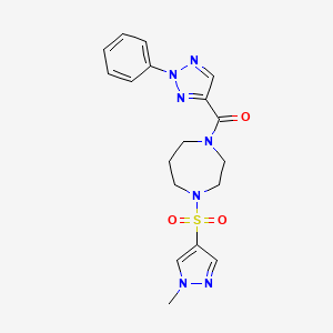molecular formula C18H21N7O3S B2716217 (4-((1-methyl-1H-pyrazol-4-yl)sulfonyl)-1,4-diazepan-1-yl)(2-phenyl-2H-1,2,3-triazol-4-yl)methanone CAS No. 2034484-71-2